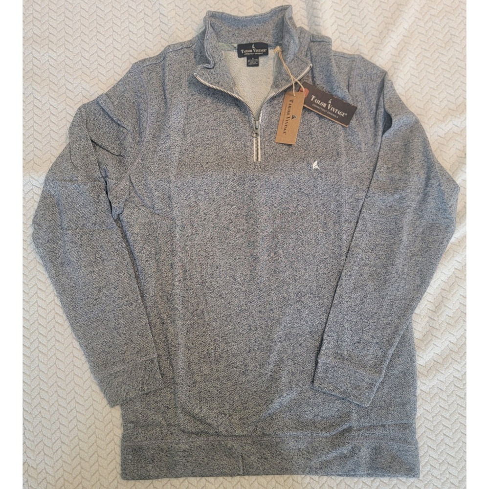 Tailor Vintage Navy Heather Pullover Sweater 1/4 Zip Size Small New With Tags